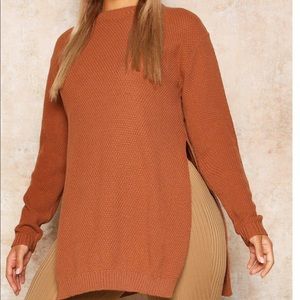 Split moss stitch tunic sweater